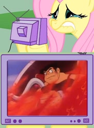 Size: 563x771 | Tagged: safe, fluttershy, pegasus, pony, exploitable meme, fluttercry, getter robo, musashi, tv meme