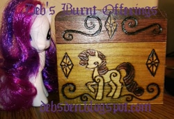 Size: 725x496 | Tagged: safe, artist:debsburntofferings, rarity, pony, unicorn, craft, pyrography, toy