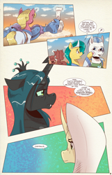 Size: 1253x1950 | Tagged: safe, artist:saturdaymorningproj, queen chrysalis, oc, oc:himecchi shinku, changeling, changeling queen, crystal pony, pony, unicorn, comic:i await a guardian, comic, female, guardian