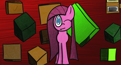 Size: 1600x860 | Tagged: safe, artist:invdrshadowpony, pinkie pie, earth pony, pony, abstract background, block obsessed pinkamena, blocks, cute, lineart, looking at you, pinkamena diane pie, solo, tongue out, wink