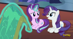 Size: 717x386 | Tagged: safe, screencap, rarity, starlight glimmer, pony, unicorn, every little thing she does, cropped, duo