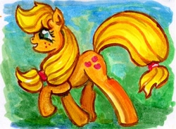 Size: 450x329 | Tagged: safe, artist:maytee, applejack, earth pony, pony, female, mare, solo, traditional art