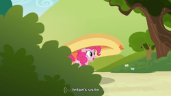 Size: 854x480 | Tagged: safe, screencap, pinkie pie, earth pony, pony, female, mare, pink coat, pink mane, solo, youtube caption