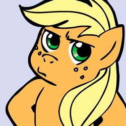 Size: 945x945 | Tagged: safe, artist:megasweet, artist:rustydooks, applejack, earth pony, pony, pouting, reaction image, solo