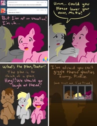 Size: 1010x1304 | Tagged: safe, artist:steveholt, derpy hooves, doctor whooves, pinkie pie, pegasus, pony, crossover, dalek, female, mare, pinkie pie answers, tumblr