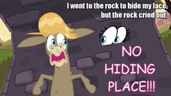 Size: 1152x648 | Tagged: safe, edit, edited screencap, screencap, cranky doodle donkey, pinkie pie, donkey, earth pony, pony, a friend in deed, babylon 5, comic sans, gospel music, lyrics, music