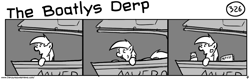 Size: 1280x404 | Tagged: safe, artist:tetrapony, derpy hooves, pegasus, pony, comic:the daily derp, comic, female, mare, monochrome, sea sickness, the boatlys derp