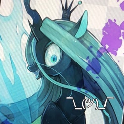 Size: 1024x1024 | Tagged: safe, artist:sibashen, queen chrysalis, changeling, changeling queen, crown, fangs, female, jewelry, open mouth, profile, regalia, solo, ¯\(ツ)/¯