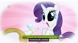 Size: 571x317 | Tagged: safe, screencap, prince blueblood, rarity, pony, unicorn, the ticket master, diamond, ei, happy, hub logo, marriage proposal, marshmelodrama, meme, of course i would say yes!, ring, youtube caption