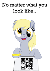 Size: 2376x3352 | Tagged: safe, derpy hooves, pegasus, pony, female, mare, qr code, solo, ur a faget, vulgar