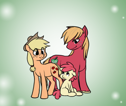 Size: 750x626 | Tagged: safe, artist:pandarainbow, apple bloom, applejack, big macintosh, earth pony, pony, apple siblings, male, missing accessory, stallion