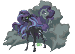 Size: 426x310 | Tagged: safe, artist:ponynoia, nightmare rarity, rarity, pony, unicorn, duality, pixel art