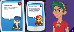 Size: 1028x449 | Tagged: safe, flash sentry, sunset shimmer, timber spruce, equestria girls, legend of everfree