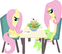 Size: 6000x5215 | Tagged: safe, artist:masem, fluttershy, equestria girls, absurd resolution, awkward, herbivore, human ponidox, salad, shy, simple background, square crossover, table, transparent background, vector