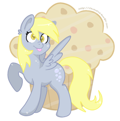 Size: 664x671 | Tagged: safe, artist:cleventine, derpy hooves, pegasus, pony, female, giant muffin, mare, muffin, solo, tongue out
