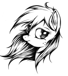 Size: 620x694 | Tagged: safe, artist:applepie5480, applejack, earth pony, pony, loose hair, monochrome, solo, trace, traditional art, windswept mane