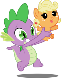 Size: 4000x5041 | Tagged: safe, artist:the-crusius, applejack, spike, dragon, earth pony, pony, absurd resolution, baby, baby pony, babyjack, foal, simple background, transparent background, vector