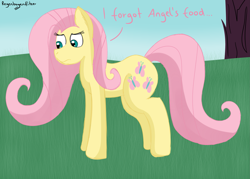 Size: 3499x2499 | Tagged: safe, artist:regxy, fluttershy, pegasus, pony, caption, sad, solo