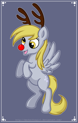 Size: 2123x3346 | Tagged: safe, artist:meckelfoxgirl, artist:meckelfoxstudio, derpy hooves, pegasus, pony, antlers, female, mare, rudolph the red nosed reindeer, solo