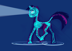 Size: 1403x992 | Tagged: safe, artist:kiriall, derpibooru import, twilight sparkle, glowing eyes, skeleton, x-ray, x-ray picture