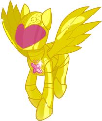 Size: 1273x1514 | Tagged: safe, artist:totallynotabronyfim, fluttershy, pegasus, pony, armor, badass, element of kindness, elements of harmony, flutterbadass, implied fluttershy, power armor, powered exoskeleton, shine, solo, sparkles