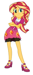 Size: 1470x3285 | Tagged: safe, artist:keronianniroro, sunset shimmer, equestria girls, friendship games, canterlot high, clothes, crossed arms, cute, high heels, school spirit, shimmerbetes, simple background, skirt, smiling, solo, transparent background, vector, wondercolts