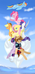 Size: 1721x3609 | Tagged: safe, artist:lucky-jacky, derpibooru import, applejack, fluttershy, pinkie pie, rainbow dash, rarity, twilight sparkle, twilight sparkle (alicorn), alicorn, earth pony, pegasus, pony, unicorn, fanfic, female, heart, kingdom hearts, kingdom hearts of harmony, mare, sora