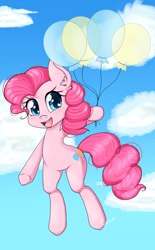 Size: 1200x1937 | Tagged: safe, artist:cocoacuddles, pinkie pie, earth pony, pony, balloon, cloud, cloudy, paint tool sai, solo, then watch her balloons lift her up to the sky