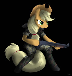 Size: 900x949 | Tagged: safe, artist:mirapony, applejack, alien, earth pony, pony, gun, marine, military, parody