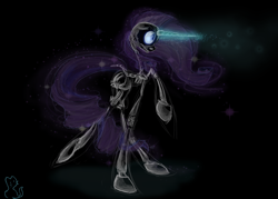 Size: 4946x3544 | Tagged: safe, artist:gatitonyaa, rarity, pony, unicorn, black background, bone, female, glowing horn, mare, purple mane, purple tail, raised hoof, simple background, skeleton, solo