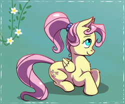 Size: 1040x864 | Tagged: safe, artist:idriaka, fluttershy, pegasus, pony, alternate hairstyle, ponytail, solo