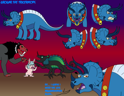 Size: 4840x3760 | Tagged: safe, artist:eddybite87, cozy glow, grogar, lord tirek, queen chrysalis, big cat, changeling, changeling queen, dinosaur, rabbit, absurd resolution, animal, argument, bunnified, chameleon, cozy glow is not amused, dinosaurified, expressions, fangs, gradient background, saber-toothed cat, smiling, species swap, triceratops