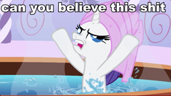 Size: 715x403 | Tagged: safe, rarity, pony, unicorn, caption, derp, solo, vulgar