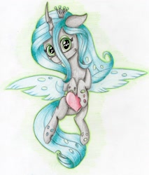 Size: 2144x2512 | Tagged: safe, queen chrysalis, changeling, changeling queen, cute, cutealis, daaaaaaaaaaaw, dawwww, female, former queen chrysalis, heart, solo, traditional art