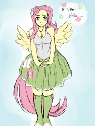 Size: 960x1280 | Tagged: safe, artist:leefuu, fluttershy, equestria girls, clothes, dress, ponied up, socks, solo