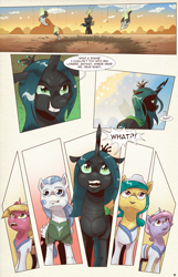 Size: 1253x1950 | Tagged: safe, artist:saturdaymorningproj, queen chrysalis, oc, changeling, changeling queen, pony, comic:i await a guardian, comic, dialogue, digital art, female, male, mare, smiling, stallion, surprised