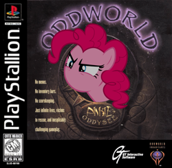 Size: 900x881 | Tagged: safe, artist:nickyv917, pinkie pie, earth pony, pony, game cover, oddworld, parody, playstation