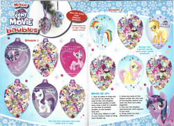 Size: 1614x1169 | Tagged: safe, derpibooru import, applejack, fluttershy, pinkie pie, rainbow dash, rarity, twilight sparkle, twilight sparkle (alicorn), alicorn, earth pony, pegasus, pony, unicorn, my little pony: the movie, bauble, craft, magazine, magazine scan, mane six, official, papercraft, scan