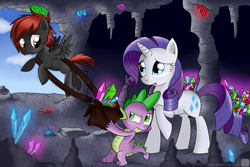 Size: 1500x1000 | Tagged: safe, artist:swanlullaby, rarity, spike, oc, dragon, pony, unicorn, female, horn, male, mare