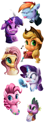 Size: 800x2253 | Tagged: safe, artist:tsitra360, derpibooru import, applejack, fluttershy, pinkie pie, rainbow dash, rarity, spike, twilight sparkle, dragon, earth pony, pegasus, pony, unicorn, adorkable, bib, braces, burnt, candy cane, candy necklace, cute, dork, earbuds, flower in hair, gem, lipstick, magic, mane seven, mane six, on fire, teenager, tongue out, younger