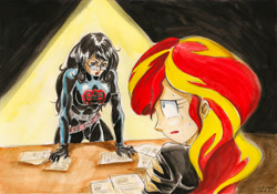 Size: 3506x2456 | Tagged: safe, artist:souleatersaku90, sunset shimmer, equestria girls, baroness, crossover, g.i. joe, interrogation, sweat