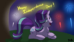 Size: 2560x1440 | Tagged: safe, artist:rupertbluefox, starlight glimmer, pony, unicorn, 4th of july, american independence day, fireworks, holiday, independence day, solo, united states