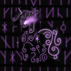 Size: 2000x2000 | Tagged: safe, artist:wojtovix, derpibooru import, twilight sparkle, futhark, glowing eyes, runes