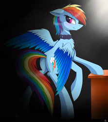 Size: 1920x2161 | Tagged: safe, artist:nightmarelight243, derpibooru import, rainbow dash, pegasus, pony, blushing, collar, female, mare, plot, solo