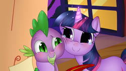 Size: 1280x720 | Tagged: safe, artist:vardastouch, derpibooru import, spike, twilight sparkle, dragon, pony, unicorn, female, mare