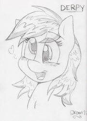 Size: 1012x1404 | Tagged: safe, artist:skoon, derpy hooves, pegasus, pony, female, grayscale, mare, solo