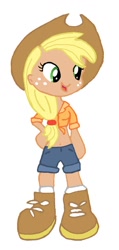 Size: 592x1244 | Tagged: safe, artist:kaoshoneybun, applejack, humanized, simple background, solo