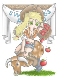 Size: 340x454 | Tagged: safe, artist:kitten-chi, applejack, chibi, humanized, rodeo