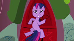 Size: 640x360 | Tagged: safe, derpibooru import, twilight sparkle, cartoon physics, door, faic, flat, flattened, quality