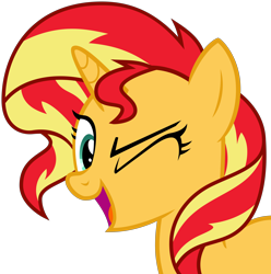 Size: 5000x5032 | Tagged: safe, artist:nano23823, sunset shimmer, pony, unicorn, equestria girls, .svg available, absurd resolution, one eye closed, simple background, solo, transparent background, vector, wink